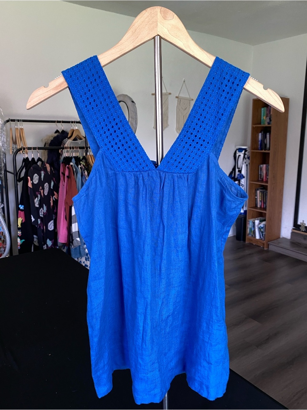 J.CREW Blue 100% Linen Lace V-Neck Sleeveless Cami Tank Top Women’s 0 F1497